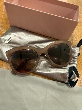 Miu Miu Glossy Taupe Cat-Eye Sunglasses with Brown Lenses